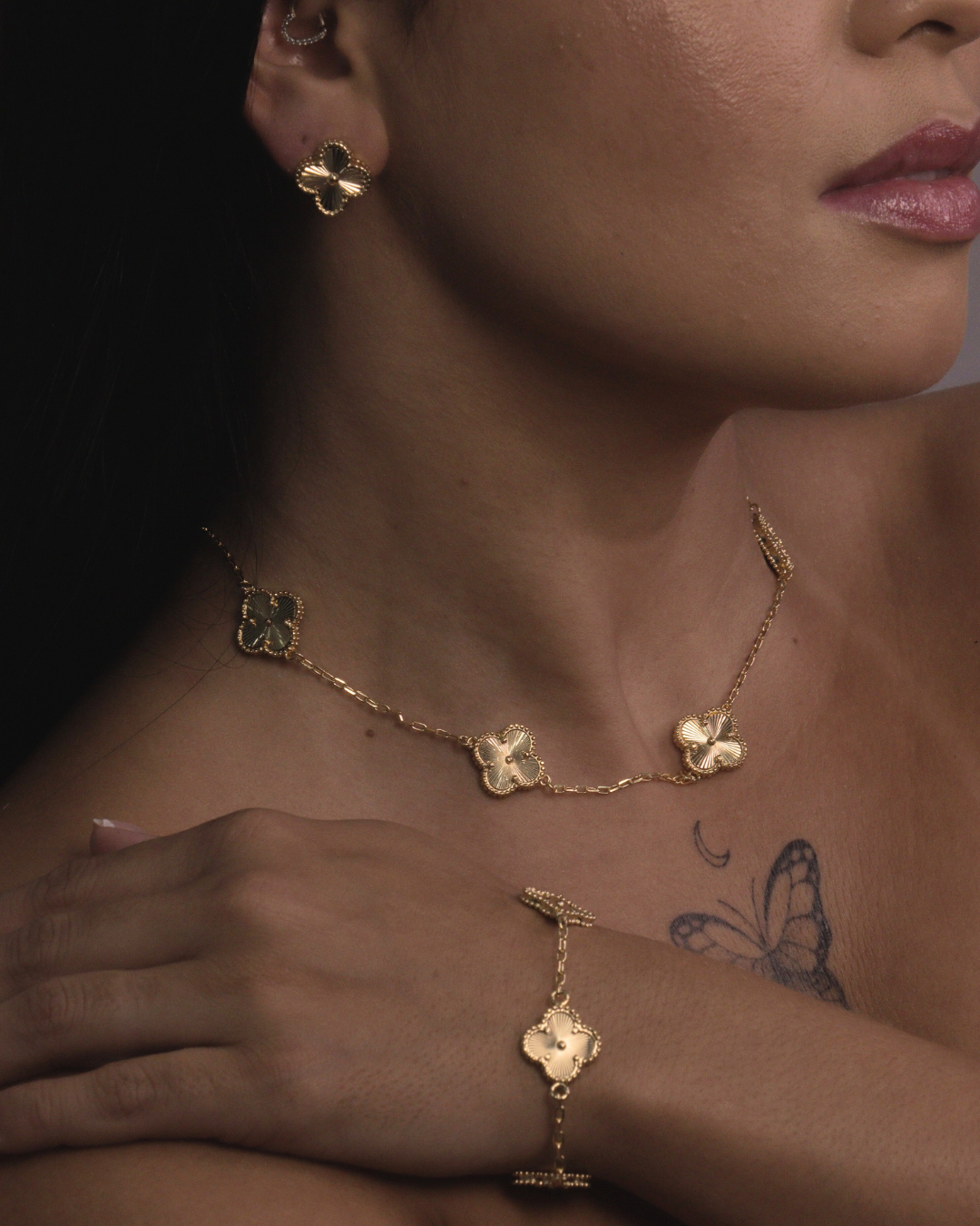 Conjunto Trevo Banhado a Ouro 24k - V. Cleef