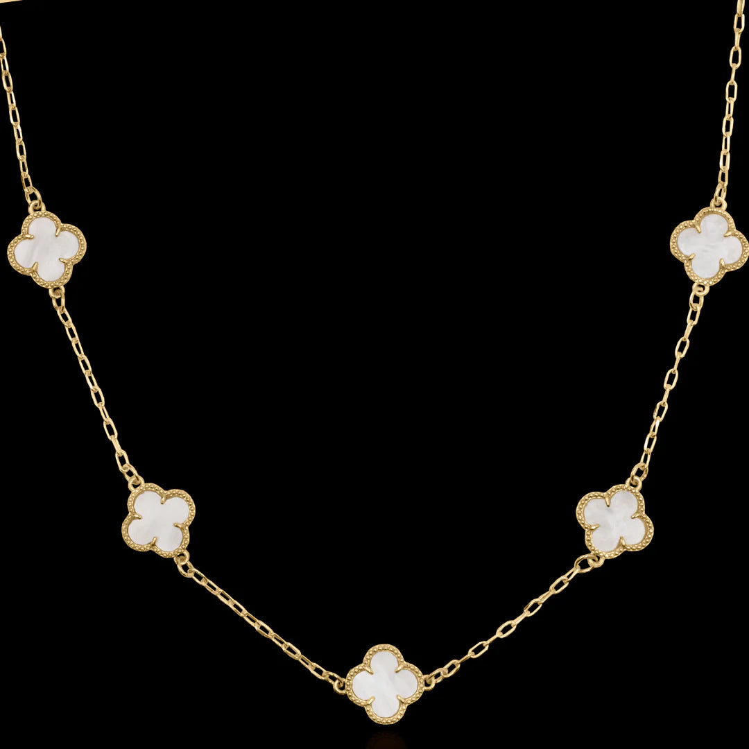 CORRENTE 5 TREVOS WHITE BANHADO A OURO 24K