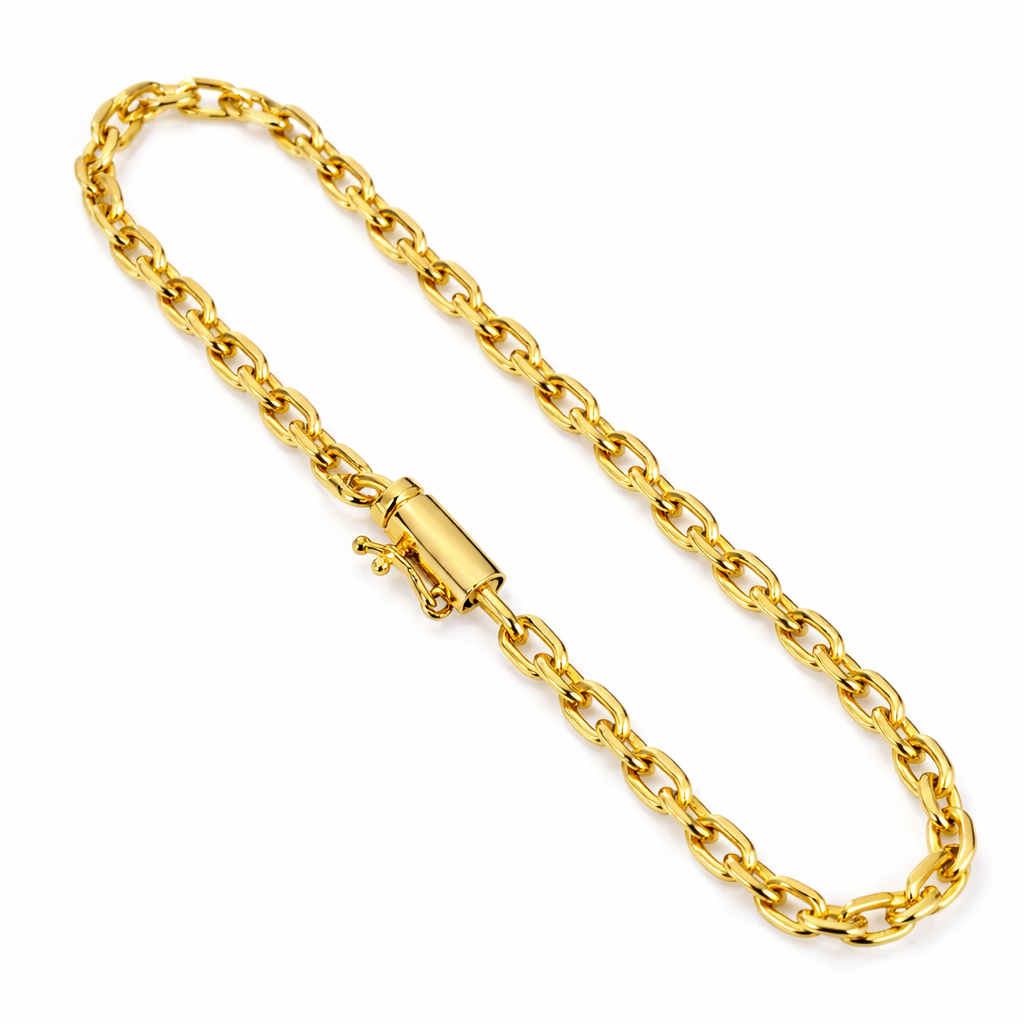 Pulseira Cadeado 4mm Banhado a Ouro 24k | Fecho Canhão