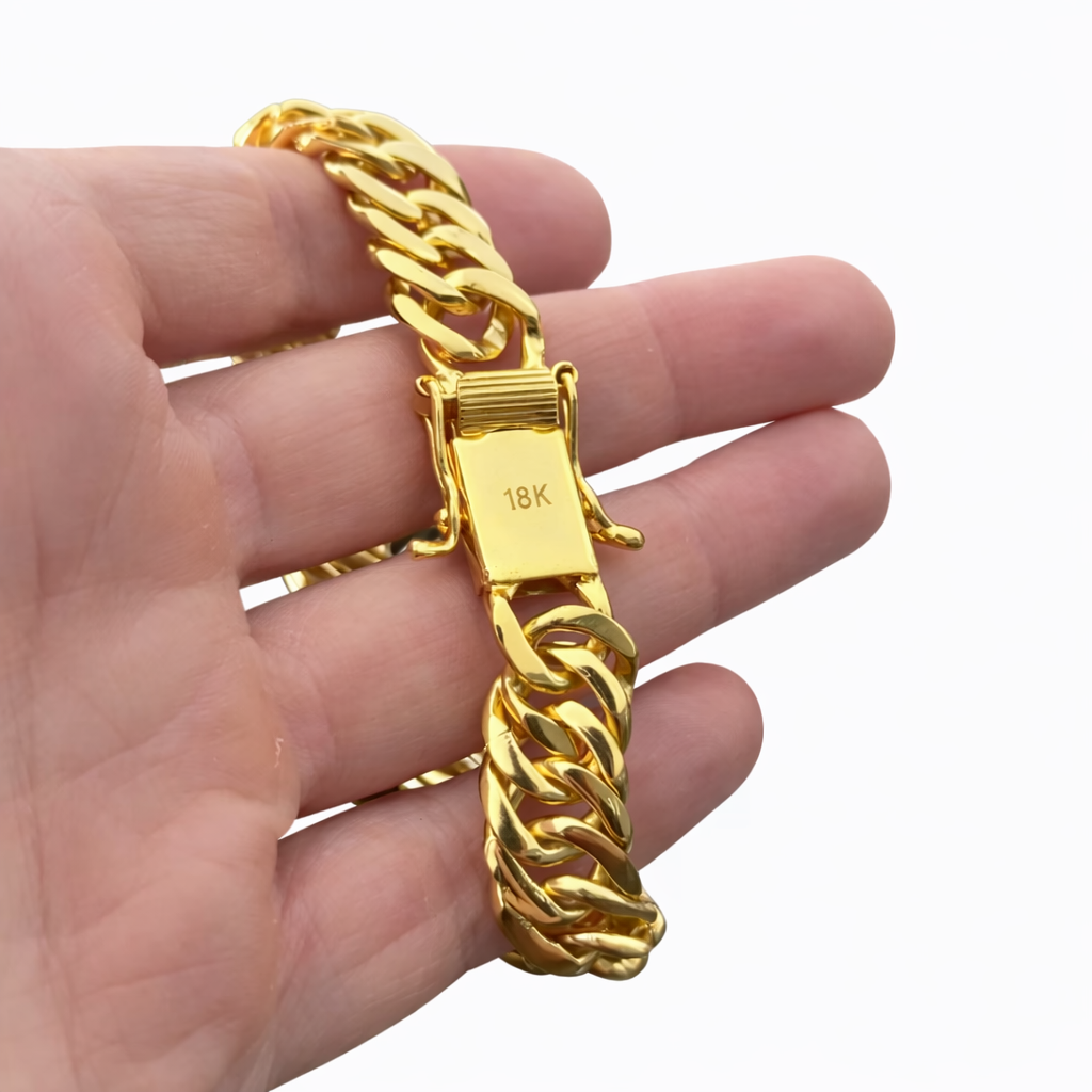 Pulseira Grumet dupla 13mm | Fecho Duplo 24k