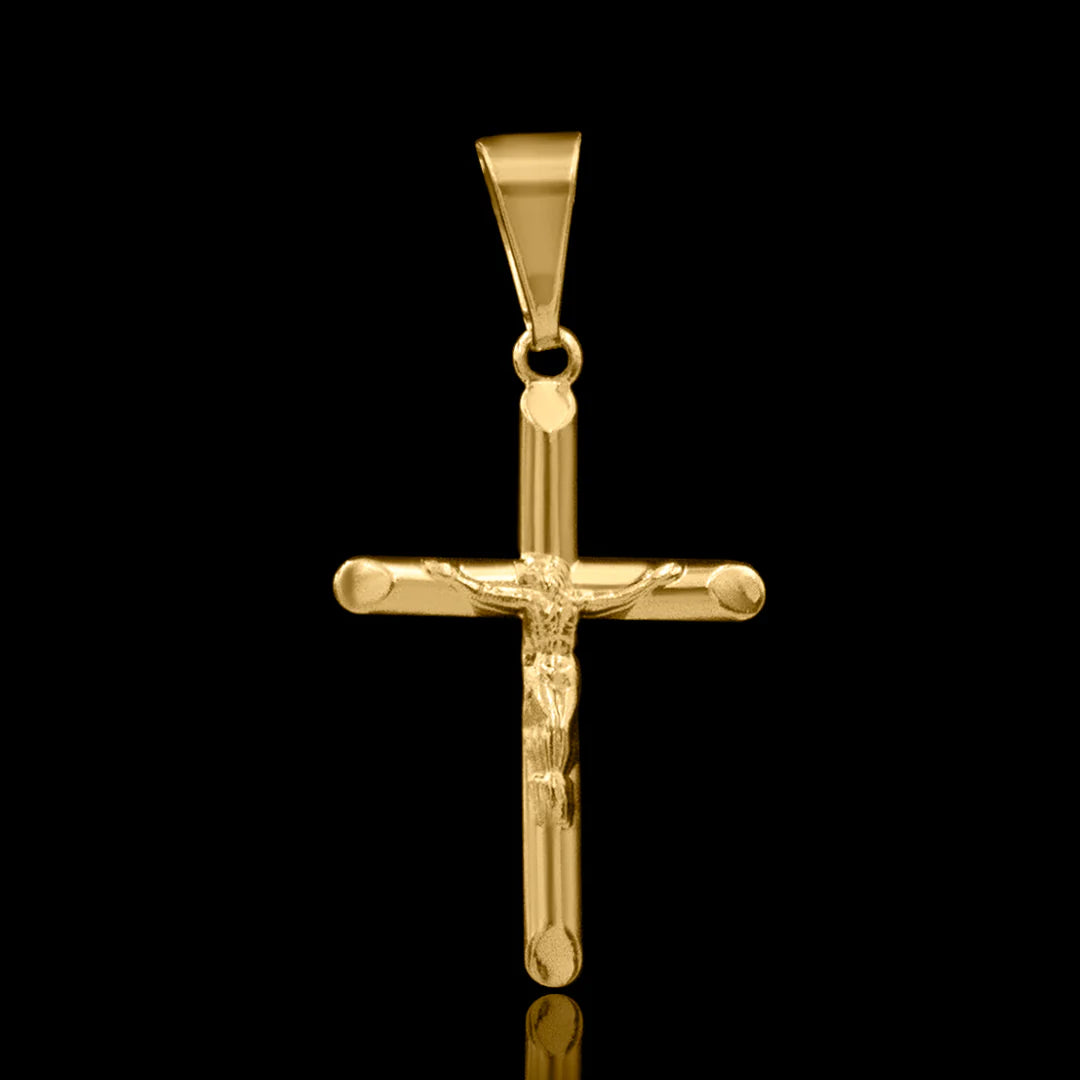 Pingente Cruz com Jesus Cristo Banhado a Ouro 24k