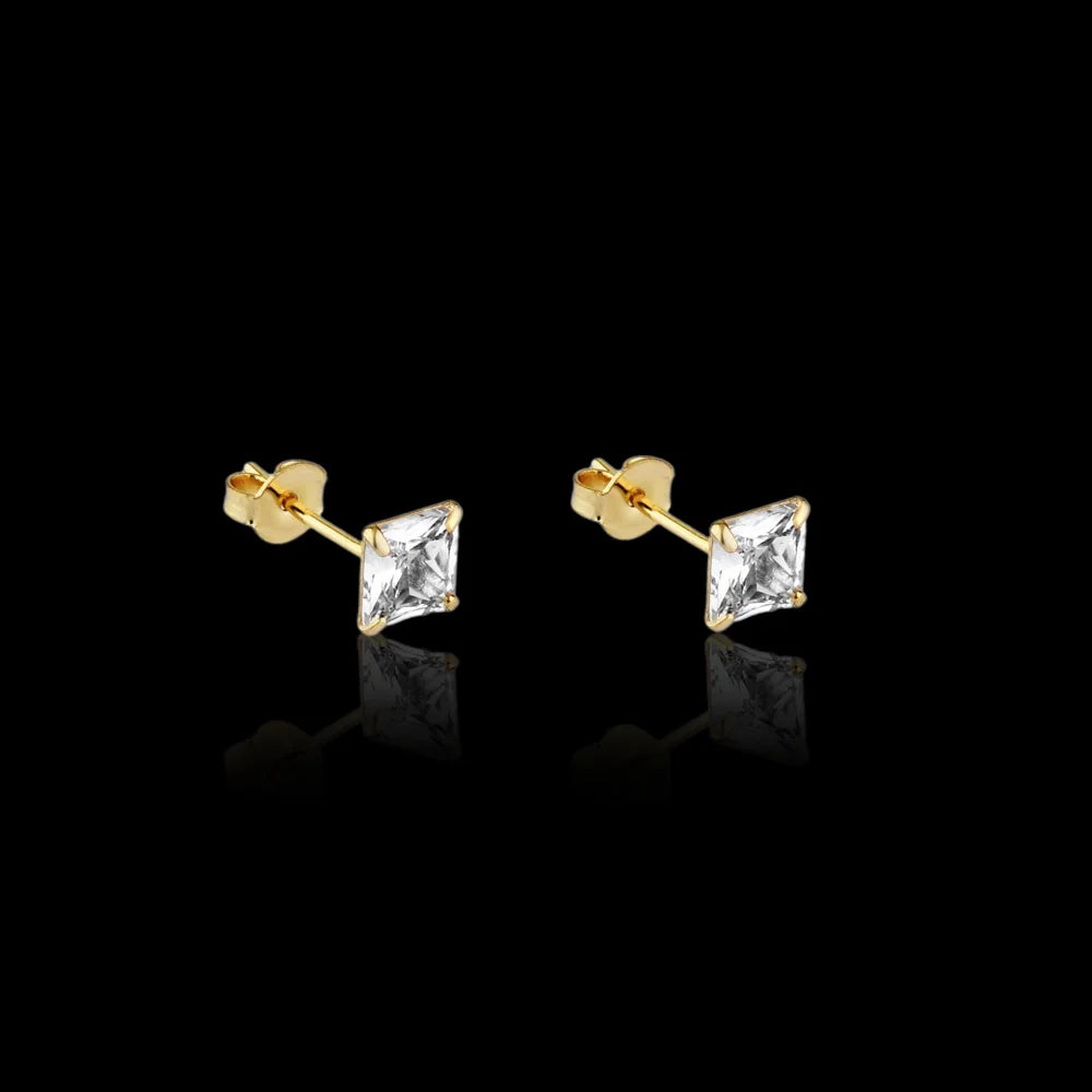 Brincos Quadrados 6mm Banhado a Ouro 24k