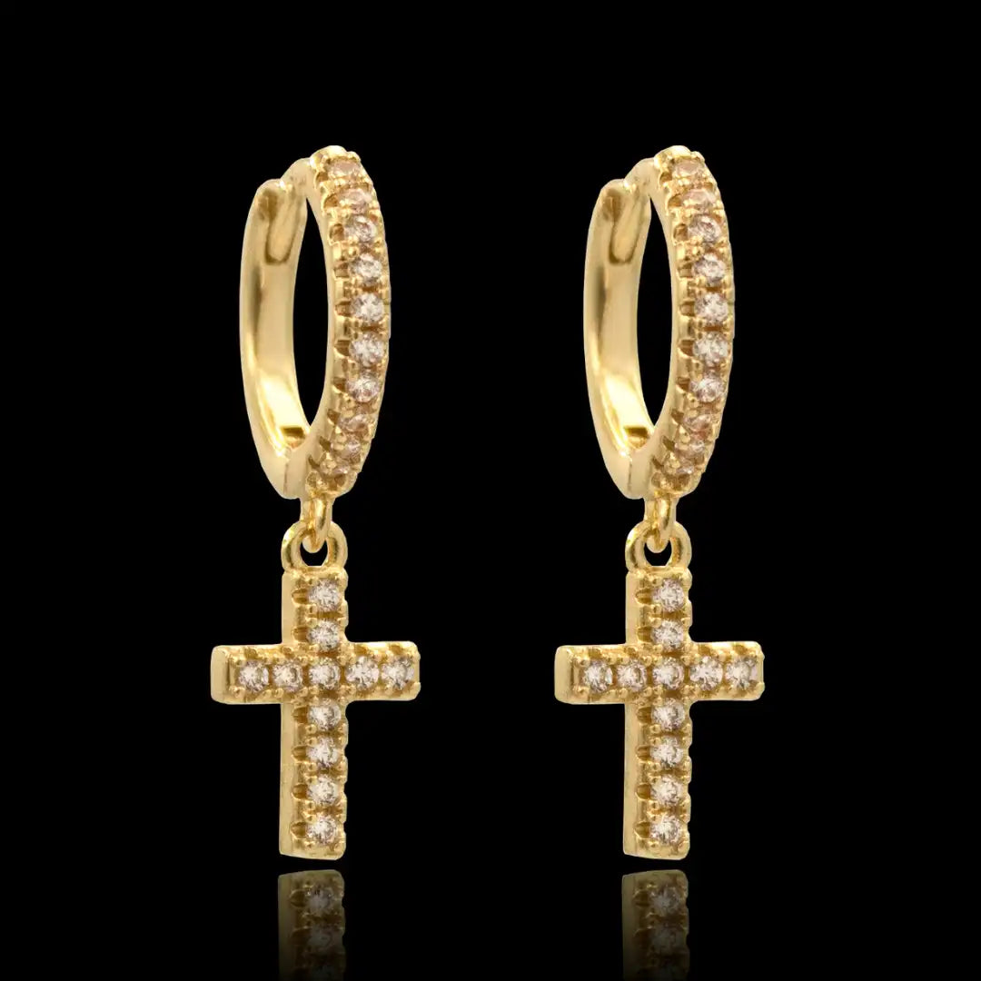 Brincos Argola cruz cravejada banhado a Ouro 24k